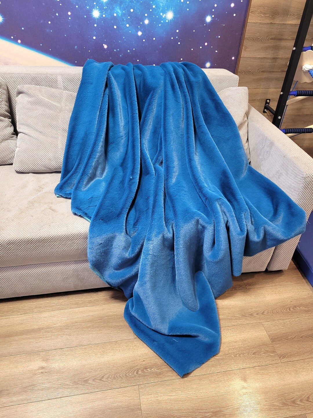 Blue Faux Fur Throw Blue Fur Bedspread Faux Fur Blanket Fur Etsy