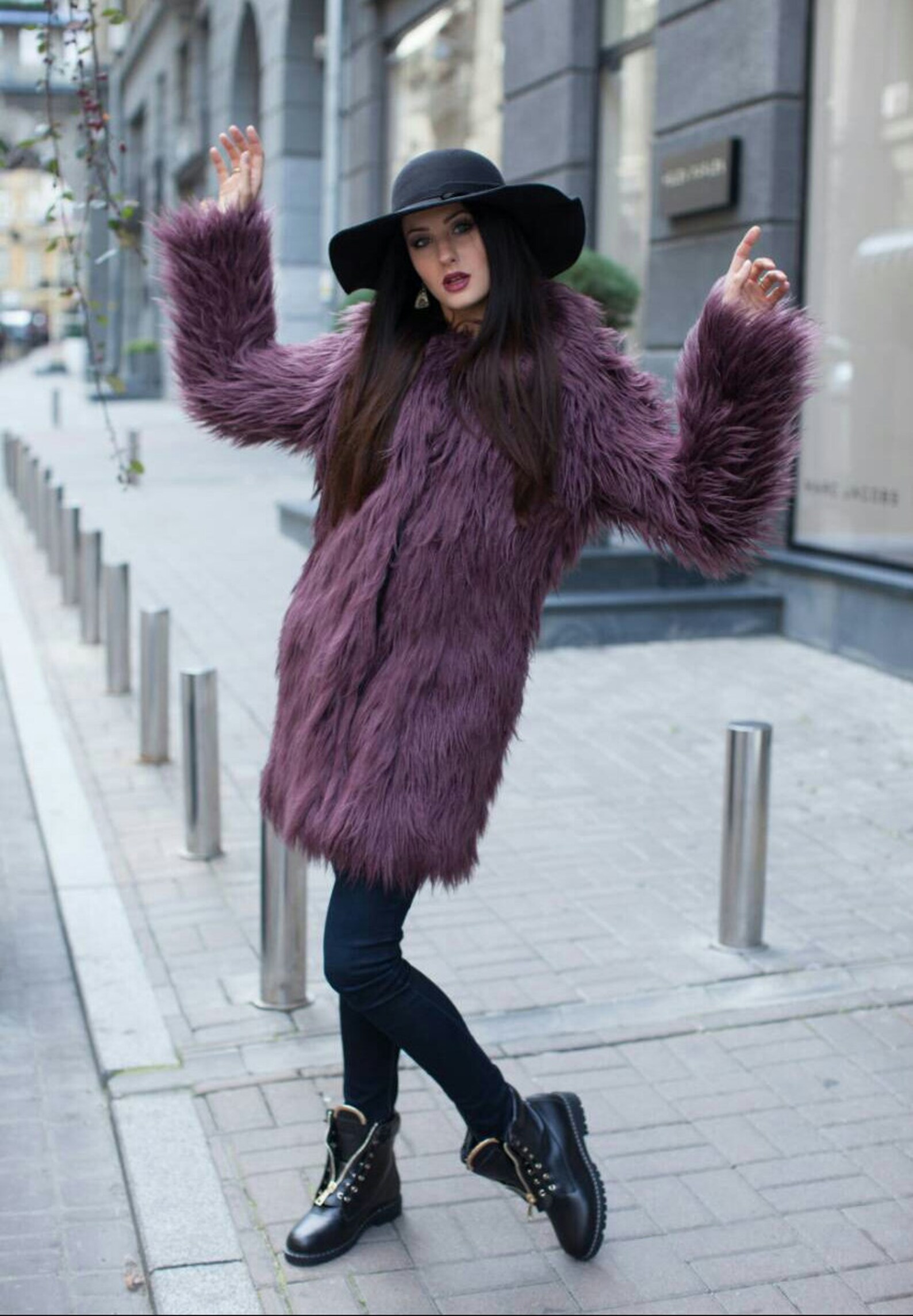 Plum faux fur coat Deep purple faux fur jacketMarsala shaggy | Etsy