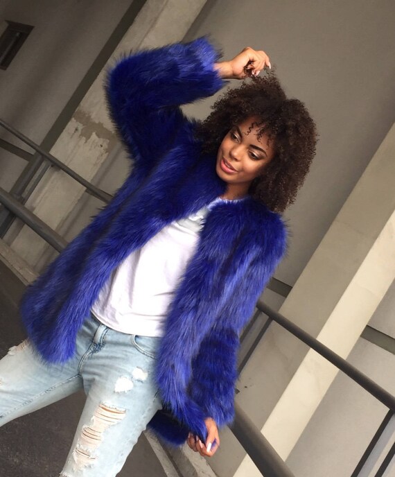 blue shaggy jacket
