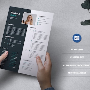 Plantilla llamativa de currículum de gerente de marketing y ventas, totalmente editable para formato MS Word Docx, diseño compatible con ATS, tamaño A4 y carta