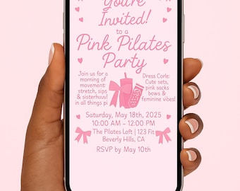 Pink Pilates Party Invitation | Editable Canva Template | Girly Fitness Event Invite | Digital Download