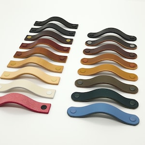 Leather Drawer Pulls - 3.8mm (0.15'') Thick - Leather Cabinet Pull, Furniture Handles - Full grain, Veg-Tan