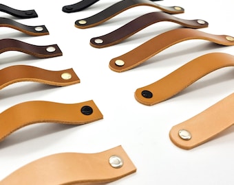 Leather Drawer Pulls - 3.8mm (0.15'') Thick - Leather Cabinet Pull, Furniture Handles - Full grain, Veg-Tan