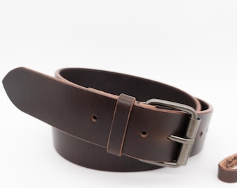 Brown leather belt for Men – Full Grain, Vegetable Tanned with Roller Buckle