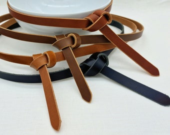 Leather tie belt Women knot belt Minimalist belt Brown full grain Vegetable tanned belt for dress Buckle less belt 5/8’’ wide