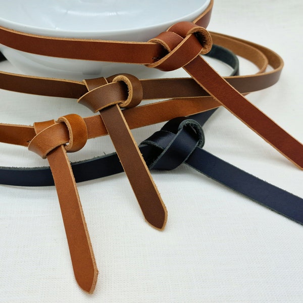 Ceinture à nouer en cuir Ceinture nouée pour femme Ceinture minimaliste Ceinture pleine fleur marron pour robe de soirée au tannage végétal Ceinture sans boucle 5/8 po. de large