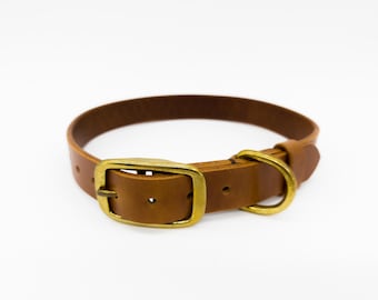 Vollnarbenleder-Hundehalsband - 1″ Breit, Massive Messing-Hardwares, Handgefertigt, für Mittelgroße Hunde