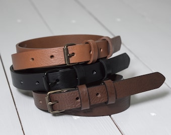 Full grain leather belt | Women Skinny belt | Skinny waist belt | Mens leather belt | Black leather belt | Thin belt | Veg tan leather belt