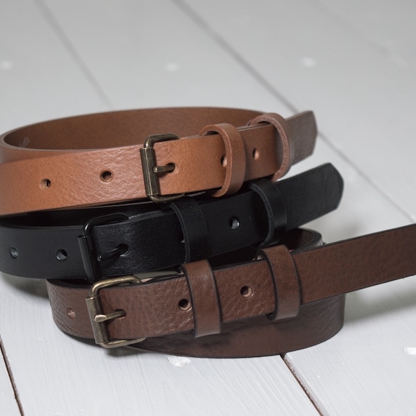 Full grain leather belt | Women Skinny belt | Skinny waist belt | Mens leather belt | Black leather belt | Thin belt | Veg tan leather belt