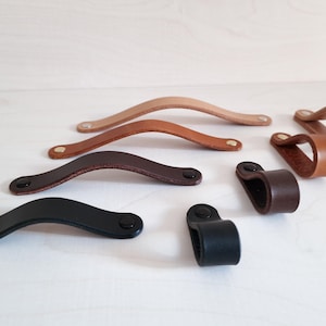 Leather handles Cupboard Handles Leather cabinet pulls Drawer pulls Leather furniture replacement Full grain Leather (Please Read Details)