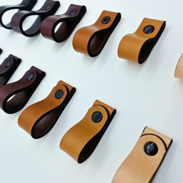 Leather drawer pulls | Leather drawer handles | Leather cabinet pulls | Kitchen cabinet knobs | Leather cupboard handles | Door handles