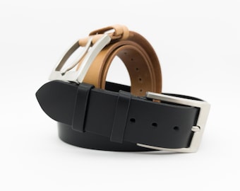 Leather Belt Men's Black – Handmade, Full-Grain, Silver buckle Belt, Stainless Steel –1.5″ Wide