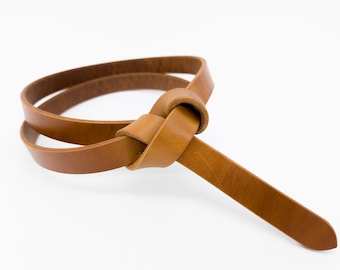 Tan Leather Wrap Belt: Full Grain Boho Tie Dress Belt