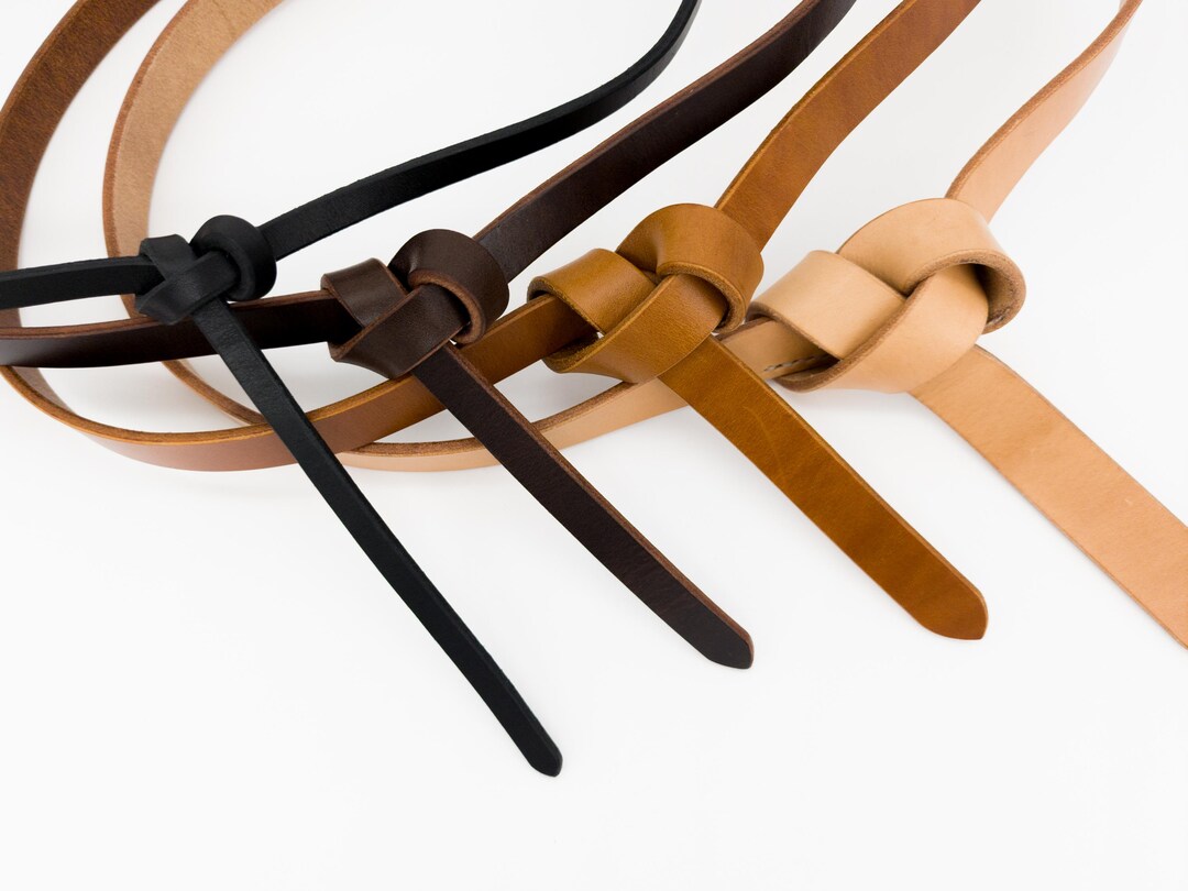 Womens Skinny Vegan Leather Knotted Belt Boho Thin Knotted Waist Leather Tie Belt: Skinny Women Knot Waist Belt for Dresses  main image 3