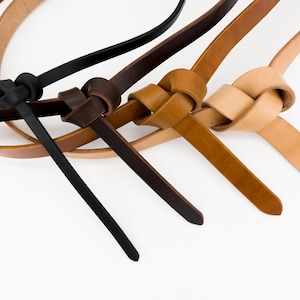 Handmade Full Grain Leather Tie Belt: Buckle-Free Knot Waist Belt
