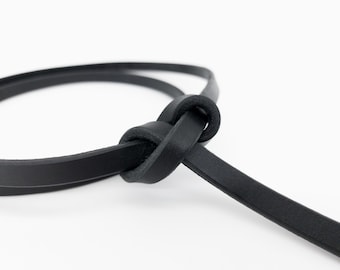 Black Skinny Leather Knot Belt, Minimalist Wrap Tie Waist Belt for Women’s Dress