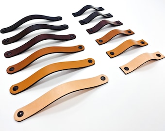 Full Grain Vegetable Tanned Leather Drawer Pulls: Modern Kitchen Cabinet Handles in Black
