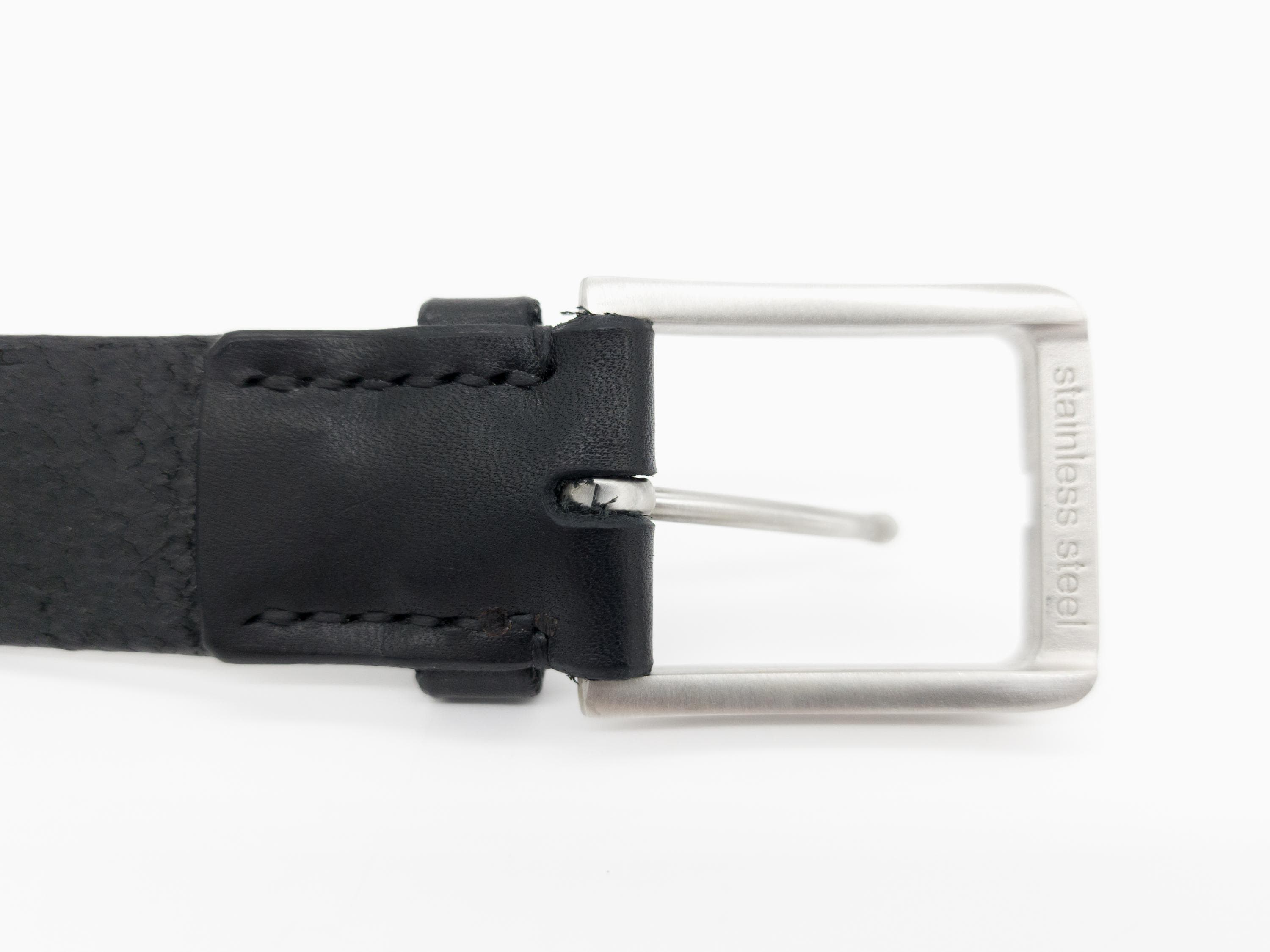 Full Grain Black Leather Dress Belt: Handmade Stainless Steel Buckle Full Grain Black Leather Dress Belt: Handmade Stainless Steel Buckle