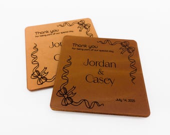 Personalized Leather Wedding Coasters – Custom Couple Gift – Rustic Wedding Favors