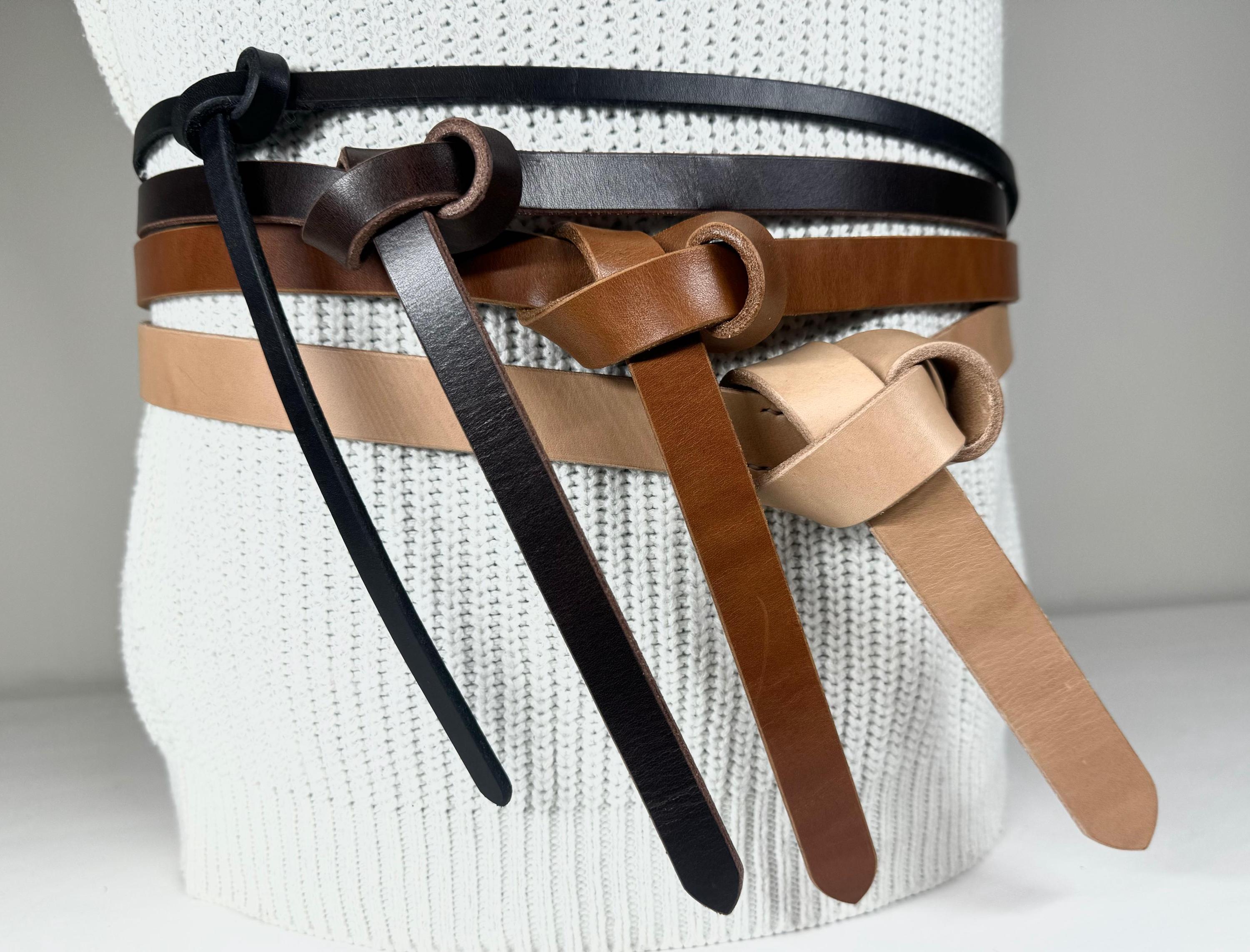 小物 Vintage leather narrow tie Skinny Leather Tie - Etsy