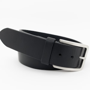 Men&#39;s Black Leather Dress Belt – Full Grain Handmade Belt, Stainless Steel Buckle, Formal 3.5 cm Wide Belt