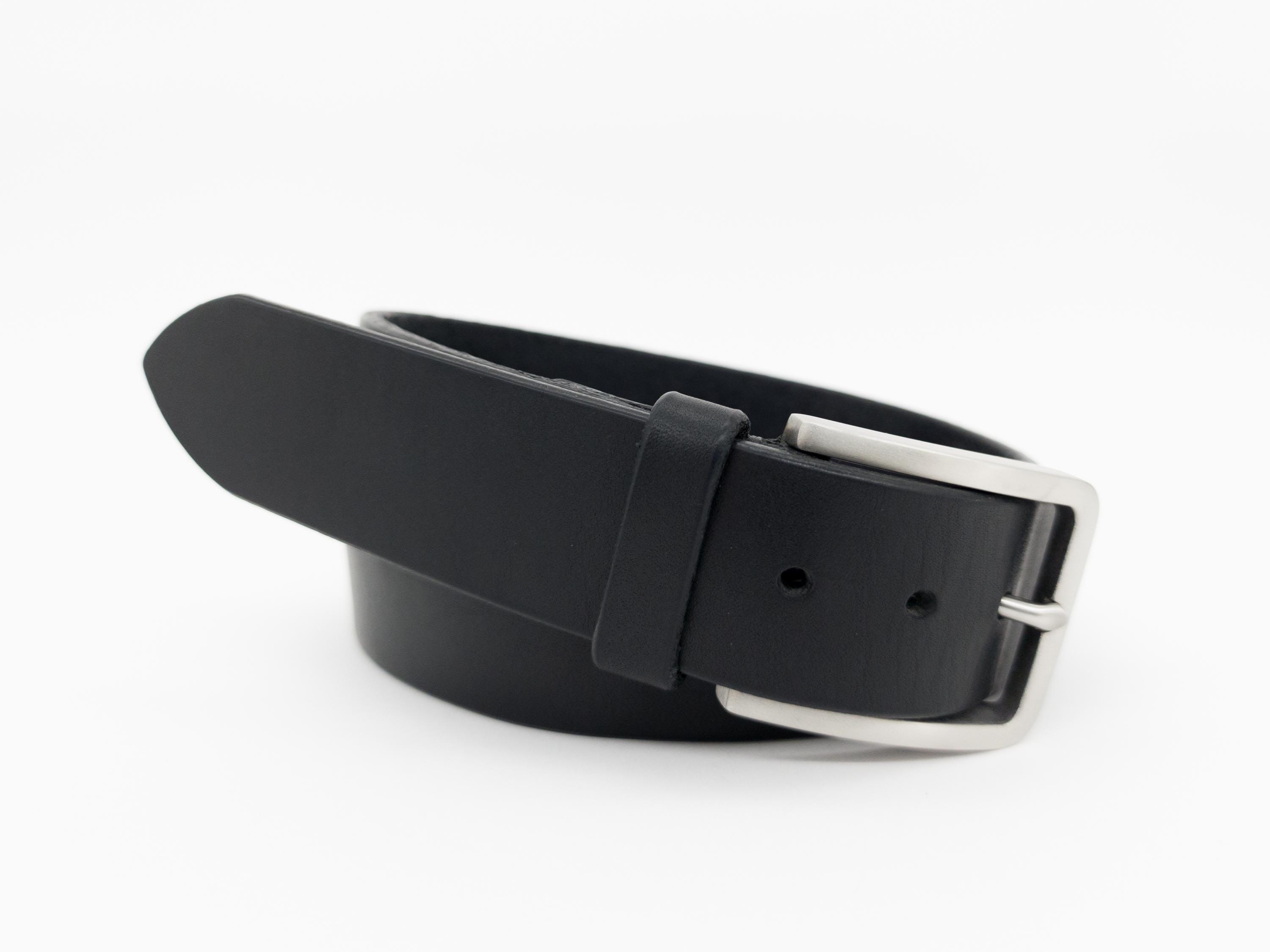 Full Grain Black Leather Dress Belt: Handmade Stainless Steel Buckle
