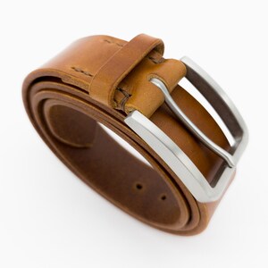 Tan Full-Grain Leather Belt – Vegetable Tanned Handmade Belt for Men, Stainless Steel Buckle (1 3/8&#39;&#39; Wide)