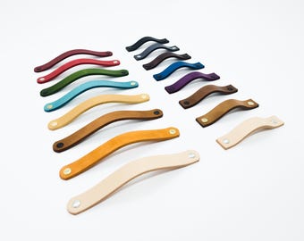 Leather drawer handles | Kitchen cabinet pulls | Handmade, Full Grain, Ikea hack knobs - 2cm Wide