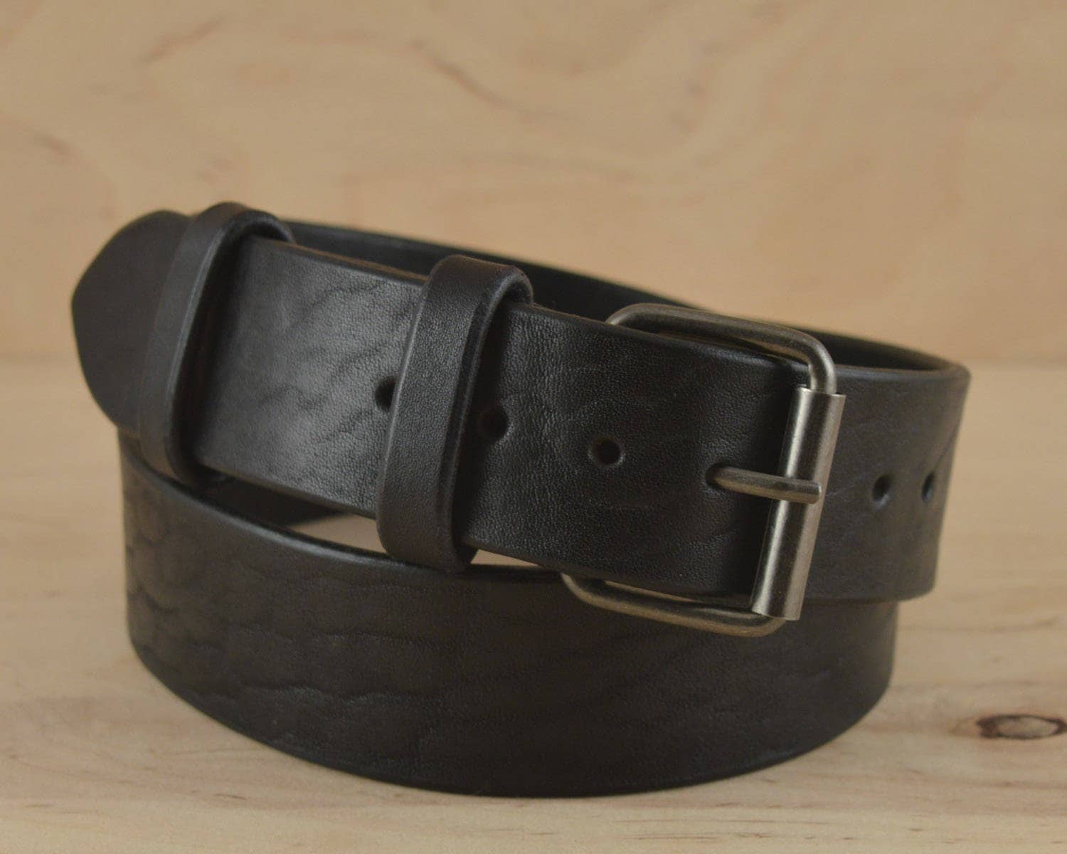Natural Finish Full Grain Leather Belt with Roller Buckle 1 1//2