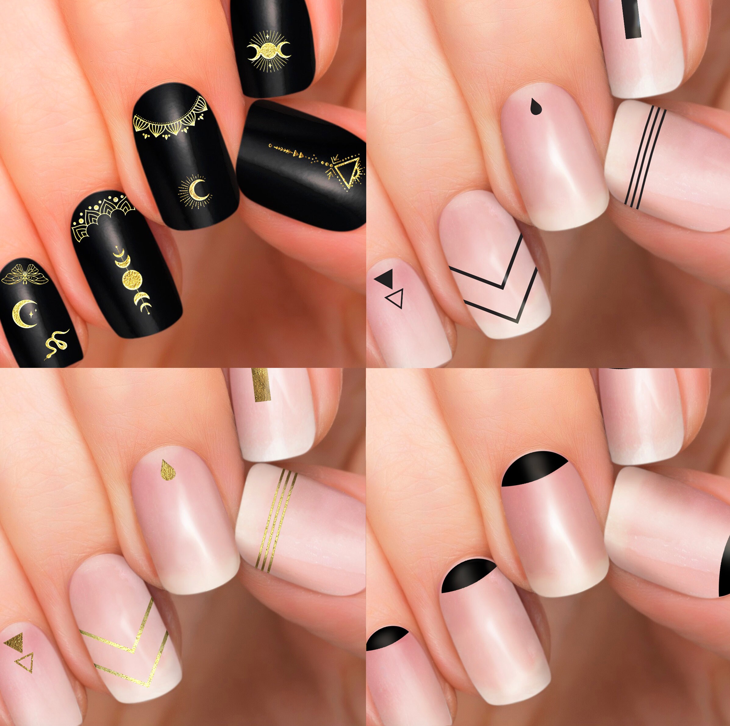 4 Bohemian Nail Tattoos Set Negative Space nail art tattoos Etsy