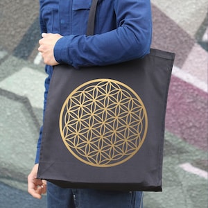 Flower Of Life Print Cotton Tote Bag