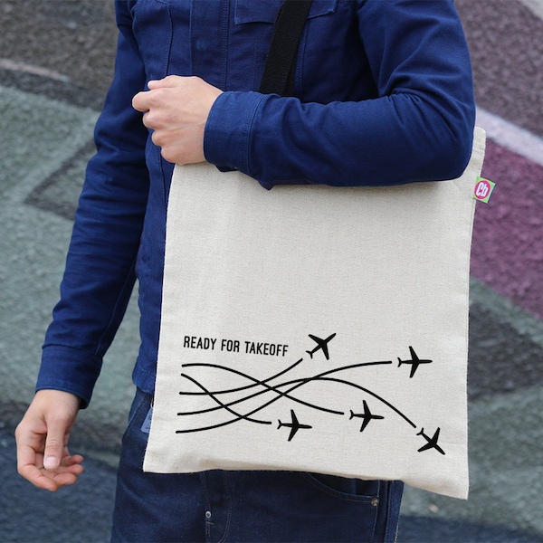 Airplane Travel Print Cotton Tote Bag