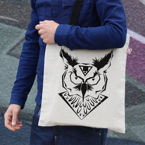 Owl Print Cotton Tote Bag