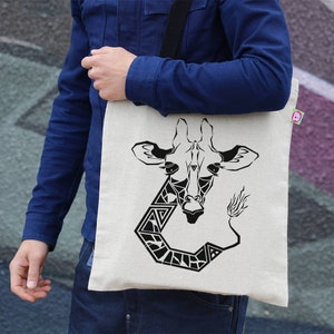 Giraffe Print Cotton Tote Bag