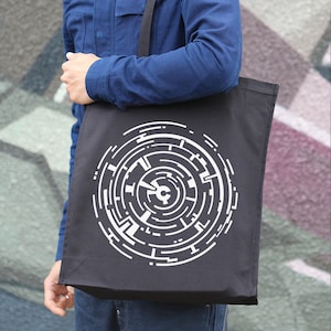 Geometric Maze Print Cotton Tote Bag