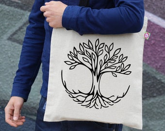 Tree Of Life Print Cotton Tote Bag