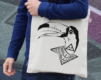 Toucan Bird Print Cotton Tote Bag