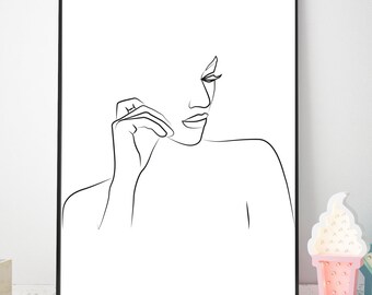 Line Drawing Wall Art Hand On Woman Face Hands Wall Artlips Etsy
