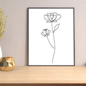 Line Drawing Flower, Minimalist Wall Art Printable Poster Floral Wall ...