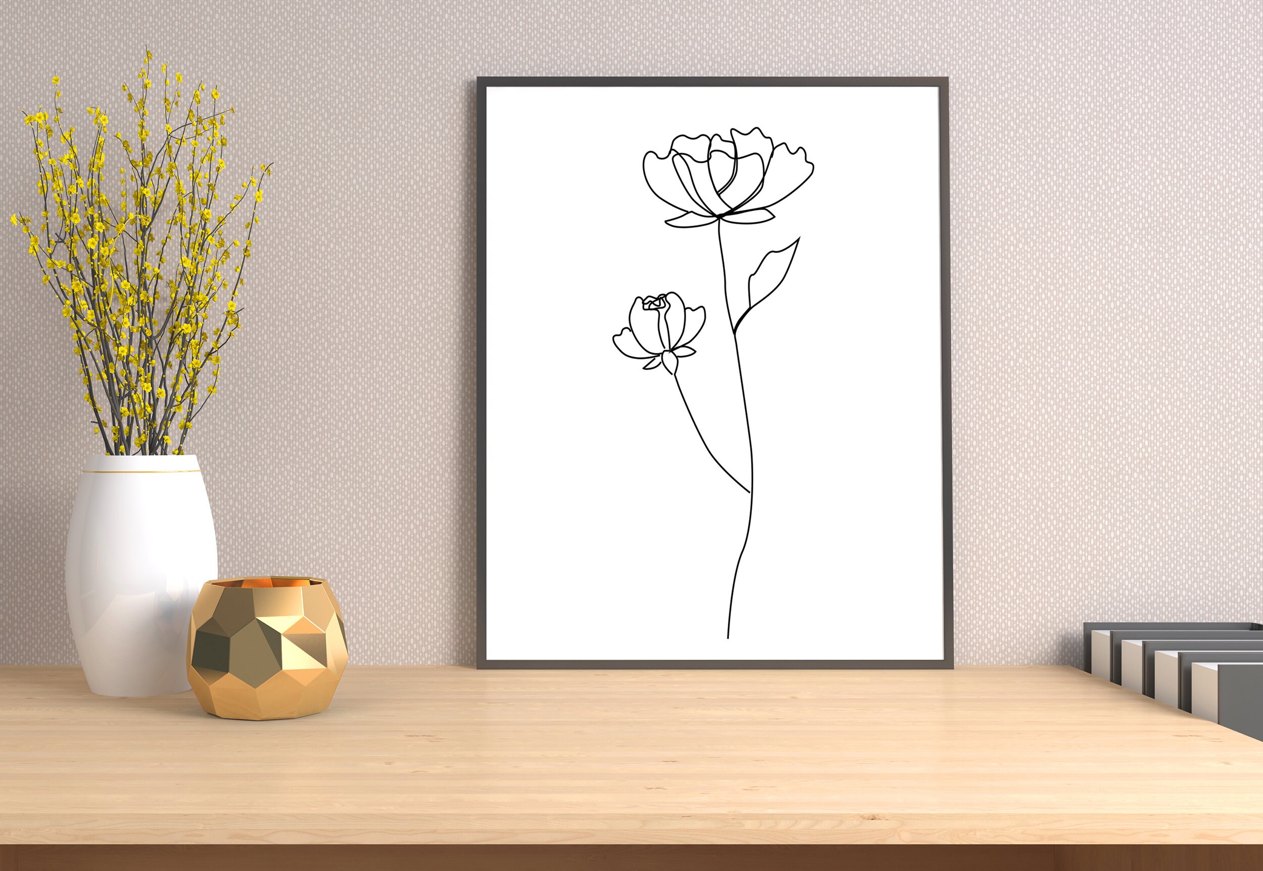 Line Drawing Flower Minimalist Wall Art Printable Poster | Etsy