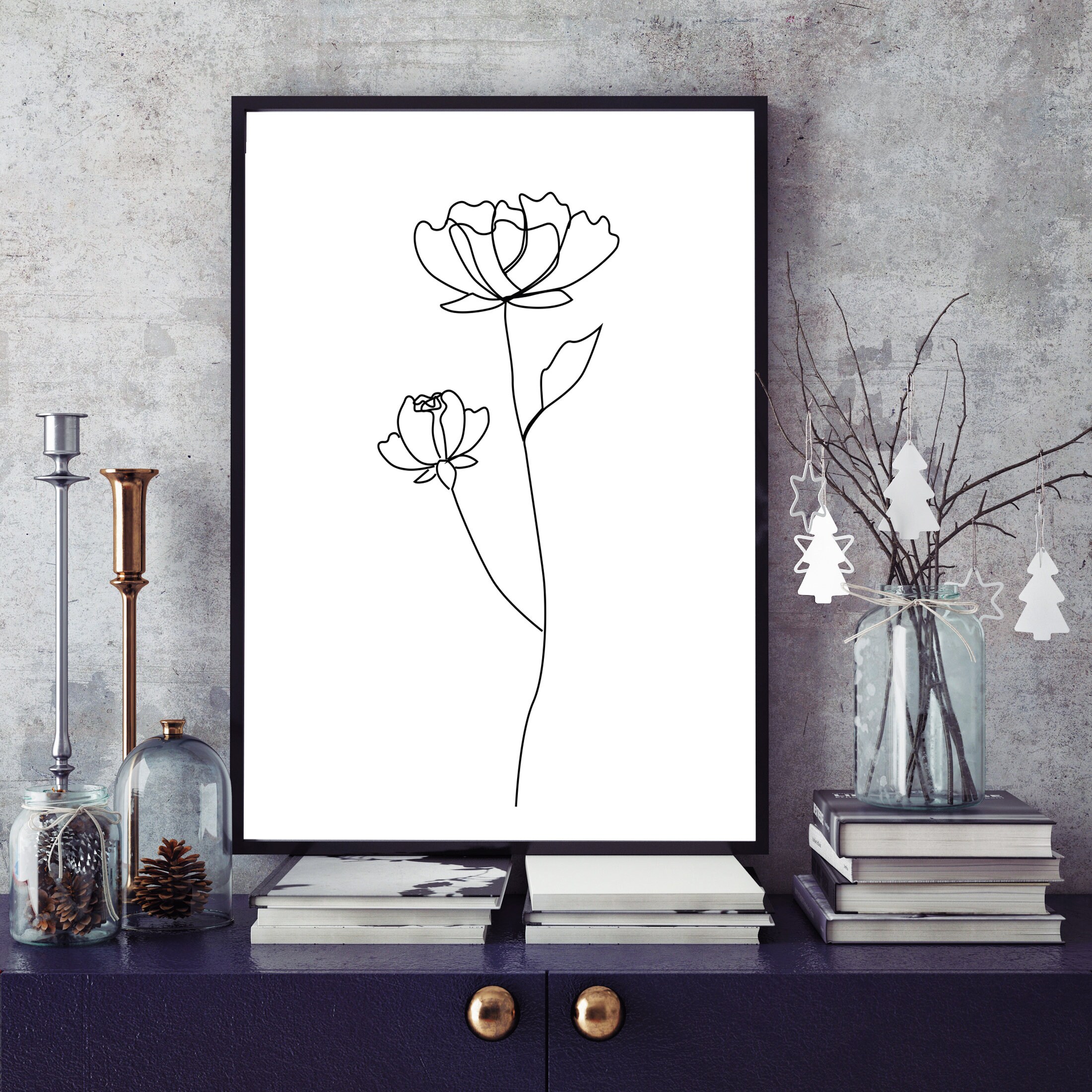 Line Drawing Flower Minimalist Wall Art Printable Poster | Etsy