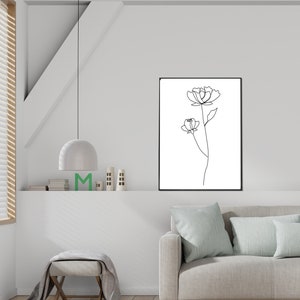 Line Drawing Flower, Minimalist Wall Art Printable Poster Floral Wall ...