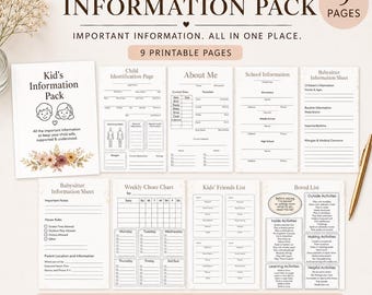 Child Information Binder Printable | Kids Emergency Forms | Babysitter Packet | School Information Chore Chart | Family Organizer PDF
