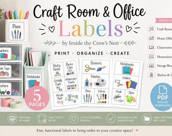 Printable Craft Room Labels | Kids Art  | Home Office Organization | Classroom & Homeschool Supplies