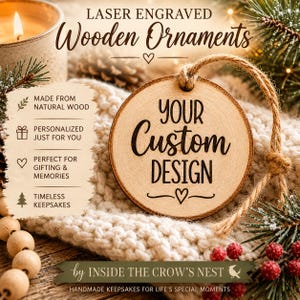 Personalized Wooden Ornament – Custom Laser Engraved Keepsake | Cottagecore Holiday Decor