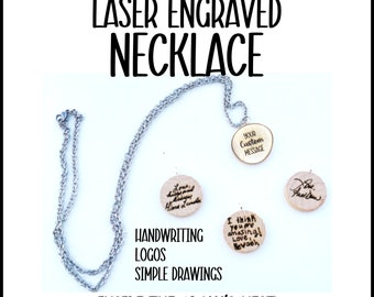 Custom Laser Engraved Handwriting and Message Necklaces, Remembrance, Personalized, Christmas Gift