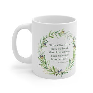 Olive Tree Palästina Tasse 11 Unzen Mahmoud Darwish Zitat Karte von Palästina