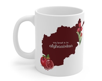 My Heart is in Afghanistan Mug 11oz map of Afghanistan Tulip Pomegranate Coffee Mug