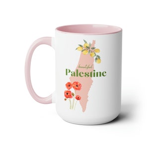 Beautiful Palestine 15-oz Coffee Mug Pink and White Free Palestine Mug