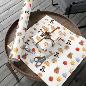 Plush Toy Character Wrapping Paper | Neutral Whimsical Gift Wrap | Cozy Illustrated Party Paper | Jelly Cat Gift Wrap | 29"x144" image 1